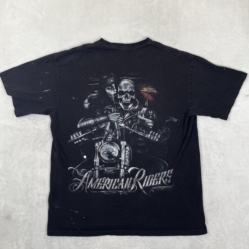 Vintage American Riders Shirt Mens L Black Skull Motorcycle Double Sided